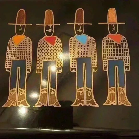 Vintage Couroc of Monterey tray with cowboys inlaid glass metal and wood. Rare🤠 - Picture 2 of 6